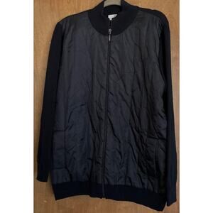 Fugaro Men's Quilted Bomber Zip-Up Jacket, Ribbed Cuffs Navy Blue XXL